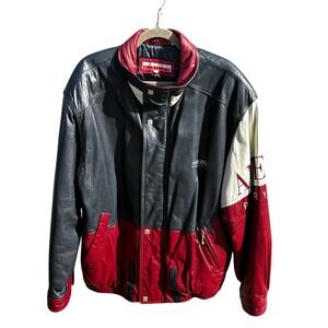 Perry Ellis America Leather Colorblock Bomber Jacket Men's Size L